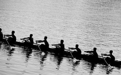 Photo of the nine-man crew that shocked the rowing world in the early to mid-1930s, especially at the 1936 Berlin Olympics. This illustrates the article Olympic Legends: The Boys in the Boat.